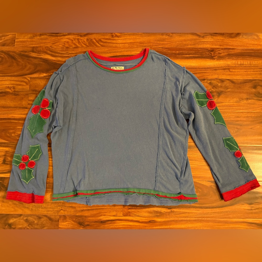 Free People We The Free You're A Star Tee Blue Riviera Small S Holly Christmas - Picture 5 of 13